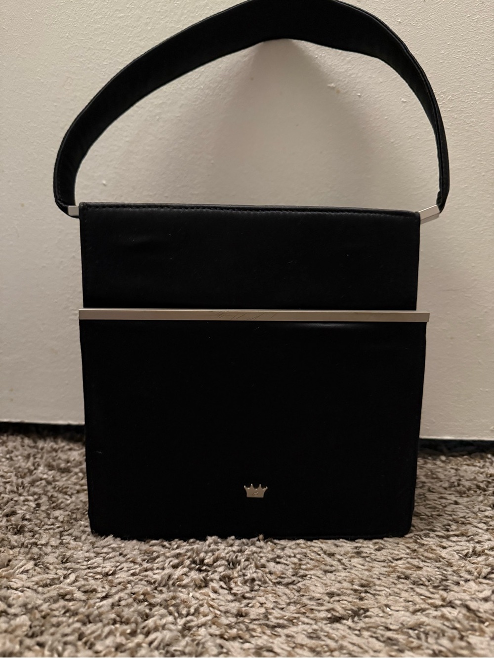 Vintage Elaine Turner Designs Black Structured Shoulder Bag Red Interior Y2K